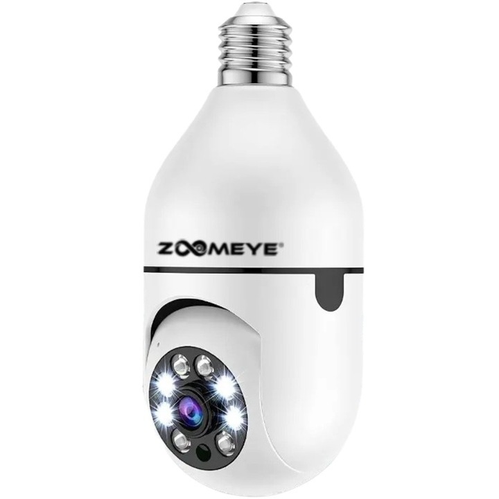 Camera de supraveghere de tip bec ZoomEye® Pro 2MP, PTZ, Dual WiFi, vedere nocturna FullHd, detectare sunet si miscare CMOS, auto-tracking, alarma, audio pe 2 cai, notificari in timp real prin Tuya