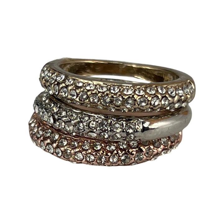 Set de 3 inele dama, Mohanjo, Zirconiu, Auriu