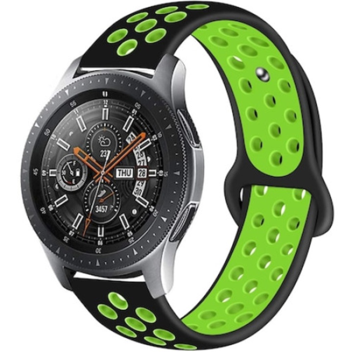 Curea smartwatch, Qgkpl, Silicon, Compatibil cu Huawei GT 2 46 mm, ceas Samsung Galaxy 46 mm, Negru/Verde