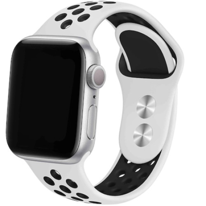 Curea smartwatch, Qgkpl, Silicon, Compatibila cu Apple Watch 8/7/6/5/4/3 38/40mm, Negru/Alb