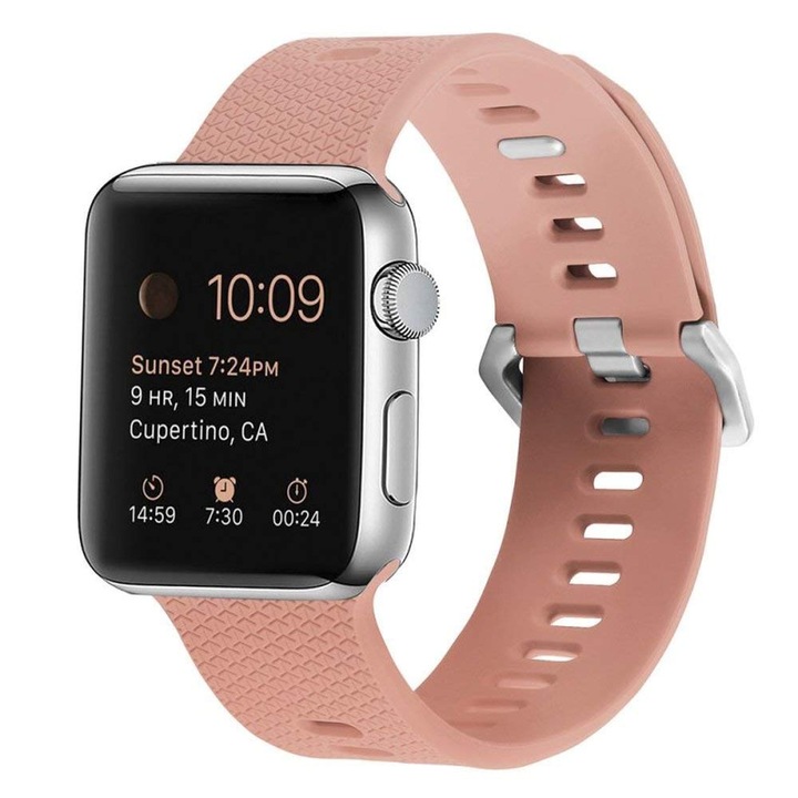 Curea smartwatch, Qgkpl, Silicon, Compatibila cu Apple Watch, 38/40 mm, Roz