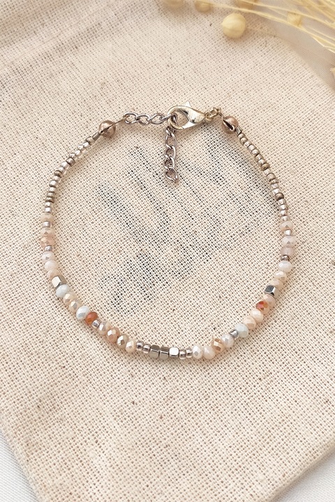 Atelier Miu, Bratara ajustabila decorata cu margele miyuki, Negru, Argintiu