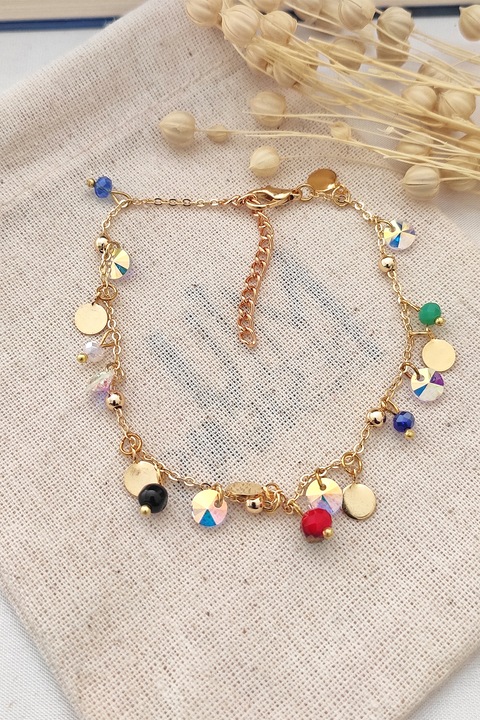 Atelier Miu, Регулируема гривна за глезена с кристали, Червен, Златист, Тъмносин