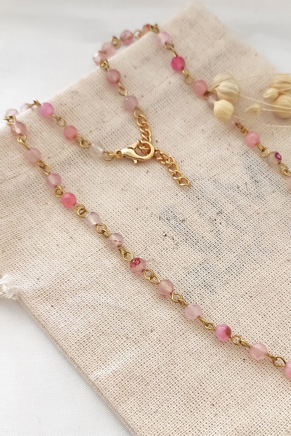 Atelier Miu, Colier cu margele Mother of Pearl, Auriu, Roz - eMAG.ro