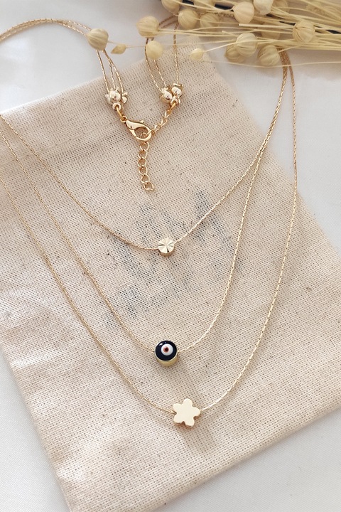 Atelier Miu, Colier cu siraguri multiple si talismane, Auriu