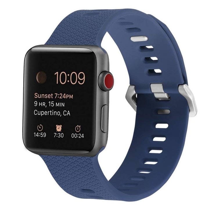 Curea smartwatch, Qgkpl, Silicon, Compatibila cu Apple Watch 42mm/44mm, Albastru
