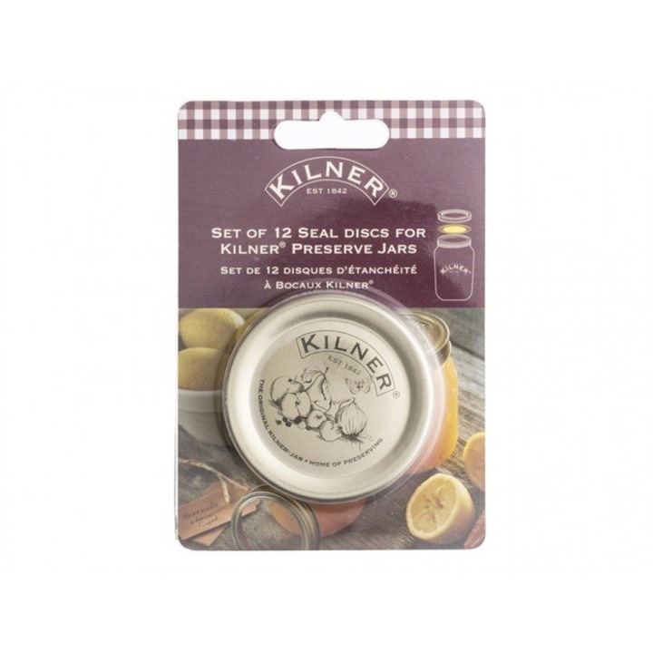 Комплект от 12 капачки за буркани, Kilner, Metal, Gold
