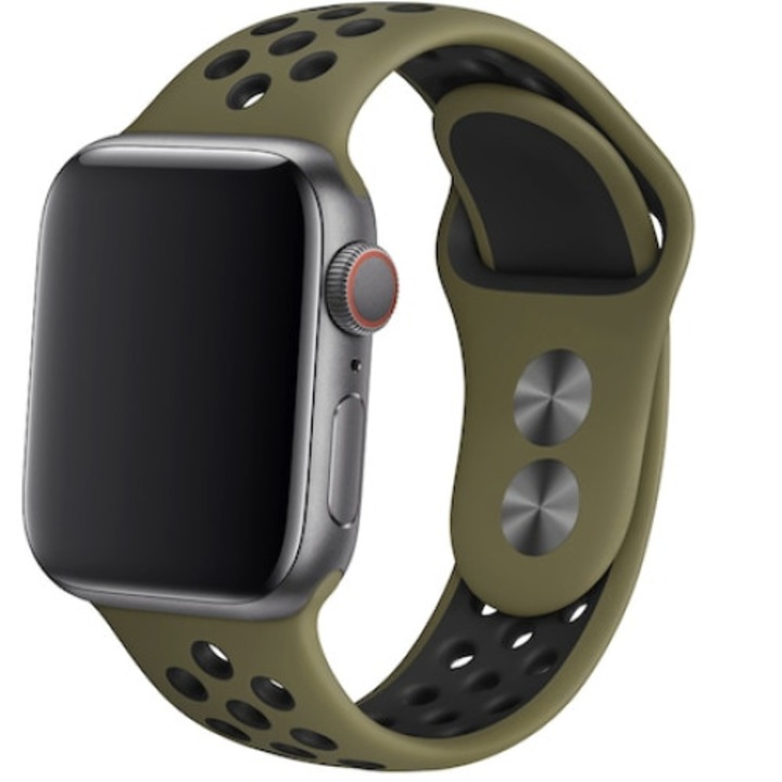 Curea smartwatch, Qgkpl, Silicon, Compatibila cu Apple Watch 8/7/6/5/4/3 38/40mm, Kaki