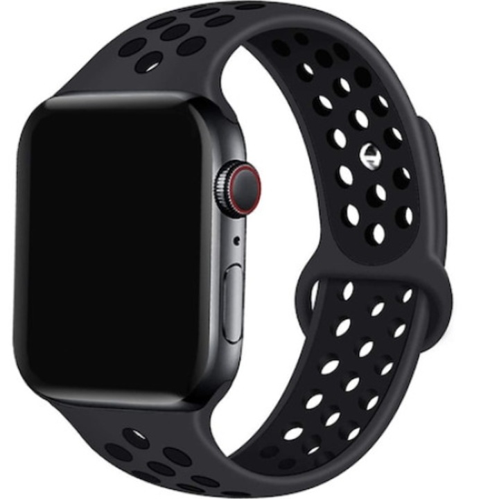 Curea smartwatch, Qgkpl, Silicon, Compatibila cu Apple Watch 8/7/6/5/4/3 38/40mm, Negru