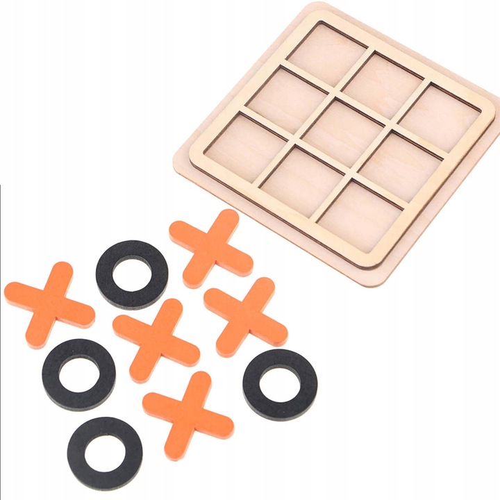 Joc Tic-Tac-Toe / X si 0, Lemn, 15 x 15 cm, Multicolor