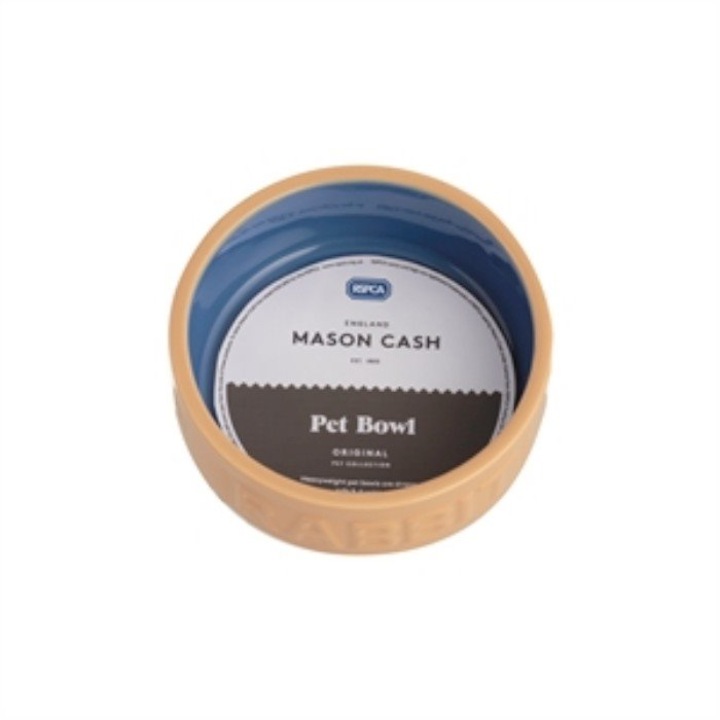 Nyúl eledel/vizes tál, Mason Cash, kerámia, 13 x 5,5 cm, bézs/kék