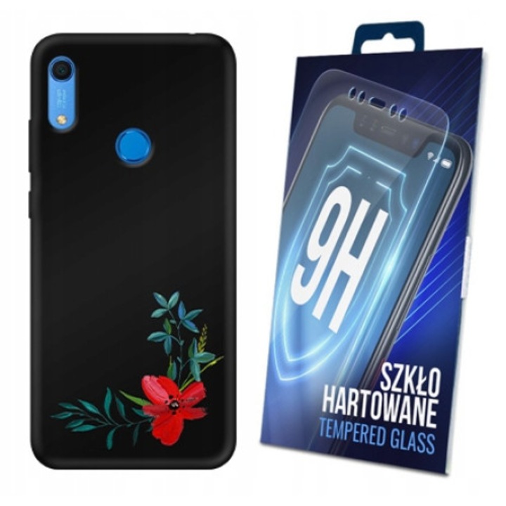 Huawei Y6S/Honor 8A kompatibilis 9H üvegfólia és tok szett, Martech, fekete