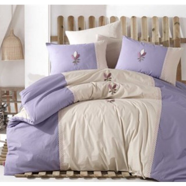 Lenjerie de pat FELICIA LILA, cu broderie in relief, Brand Hobby, lenjerie pat dublu, 4 piese, 200x220 / 50x70, 100% bumbac
