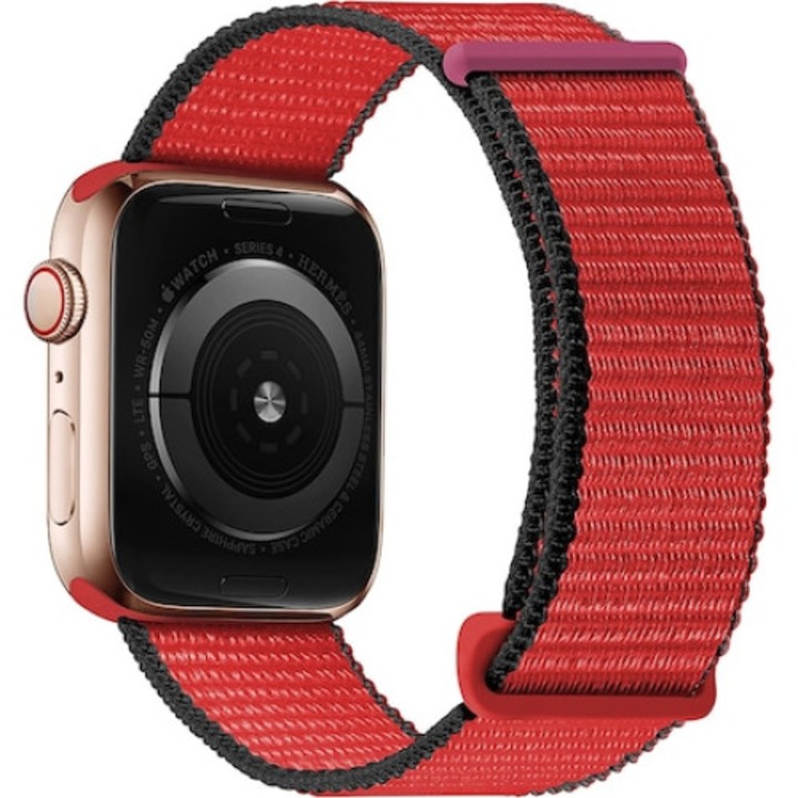 Curea smartwatch, Qgkpl, Nylon, Compatibila cu Apple Watch Super/SE/8/7/6/5/4/3/2/1, Rosu
