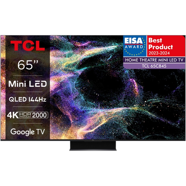Телевизор TCL MiniLed 65C845, 65" (164 см), Smart Google TV, 4K Ultra HD, 100 Hz, Клас G (Модел 2023)