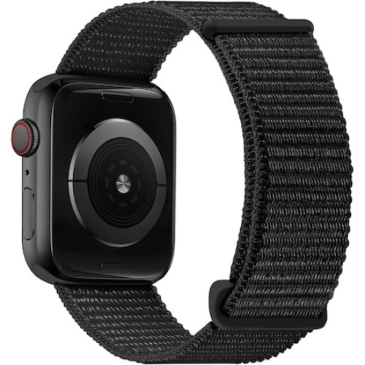 Curea smartwatch, Qgkpl, Nylon, Compatibila cu Apple Watch Super/SE/8/7/6/5/4/3/2/1, afisaj 38/40 mm, Negru