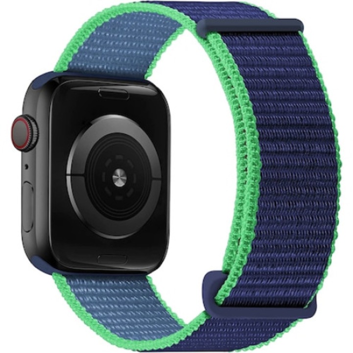 Curea smartwatch, Qgkpl, Nylon, Compatibila cu Apple Watch Super/SE/8/7/6/5/4/3/2/1, afisaj 42/44 mm, Albastru