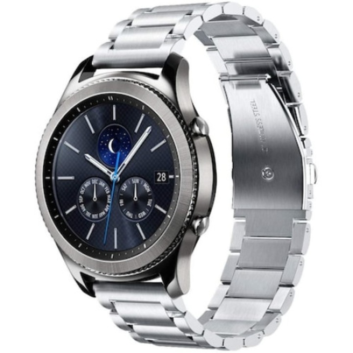Curea smartwatch, Qgkpl, Otel inoxidabil, Compatibila cu Huawei Watch GT 2 46 mm, Samsung Galaxy Watch 46 mm, Argintiu