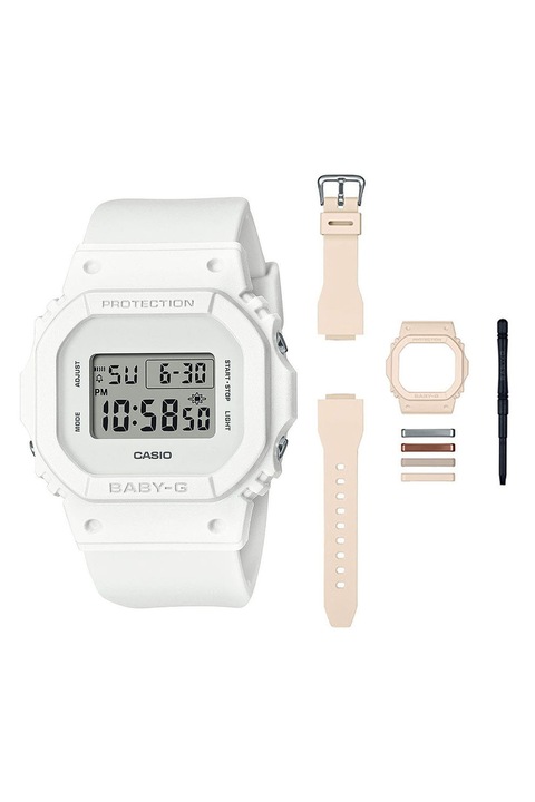 Casio, Дигитален часовник Baby-G със сменяеми детайли, Бял, Праскова