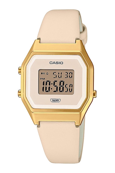Casio, Цифров часовник с хронометър и лого на циферблата, Крем