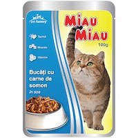 Hrana umeda pentru pisici Miau-Miau, Somon in sos, plic 100g