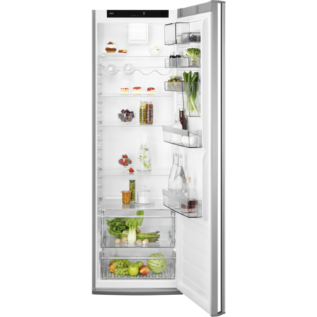 Frigider cu o usa AEG RKB639E4DX, 387 l, Control electronic, CustomFlex, Indicator usa deschisa, Iluminare LED, Ventilator interior, Clasa E, H 186 cm, Inox antiamprenta