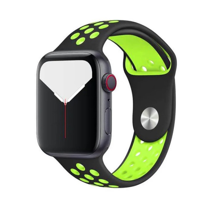 Curea smartwatch, Qgkpl, Silicon, Compatibil cu Apple Watch 8/7/6/5/4/3 42/44 mm, Verde/Negru