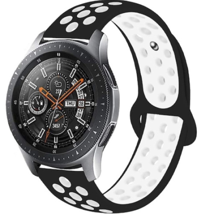 Curea smartwatch, Qgkpl, Silicon, Compatibil cu Huawei Watch GT 2 46 mm, Samsung Galaxy Watch 46 mm, Negru/Alb