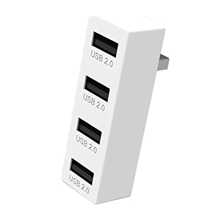 Високоскоростен USB 2.0 хъб удължител с 4 порта, Vaxiuja, ABS материал, бял
