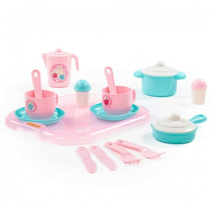 Set 19x vase cu tava, Polesie, Plastic, Roz