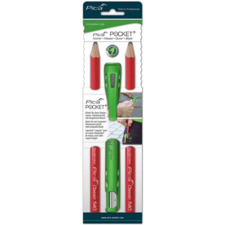 Дръжка с острилка, Два дърводелски молива, Многоцветен