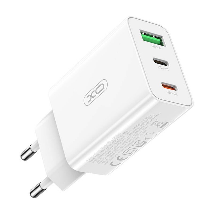 XO L101 USB-A, 2x USB-C hálózati töltő 20W fehér (L101 (EU))