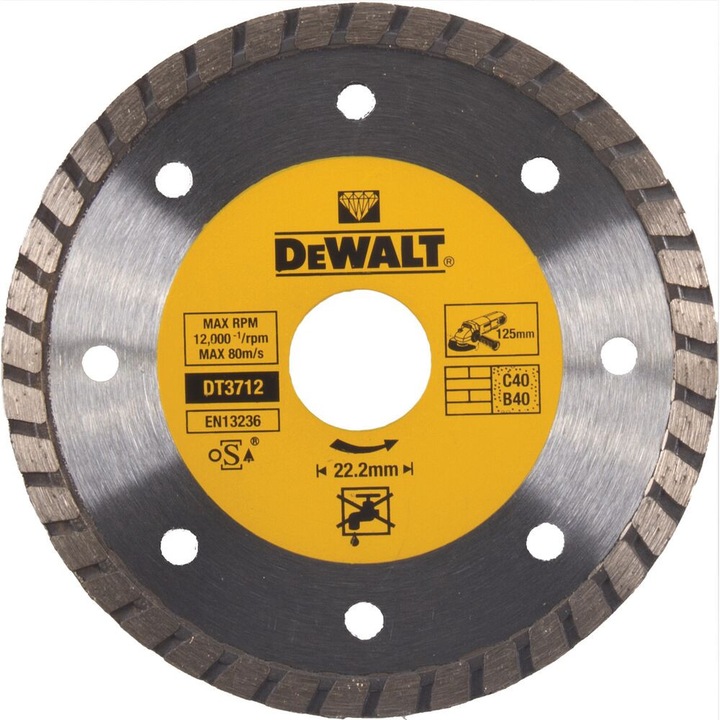 DEWALT Gyémánt vágókorong univerzális 125 x 2,2 x 7,0 x 22,2 mm turbo