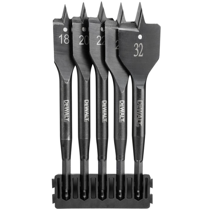 Set burghie plate pentru lemn Dewalt EXTREME, 3 laturi, 18-32mm, 5 bucati