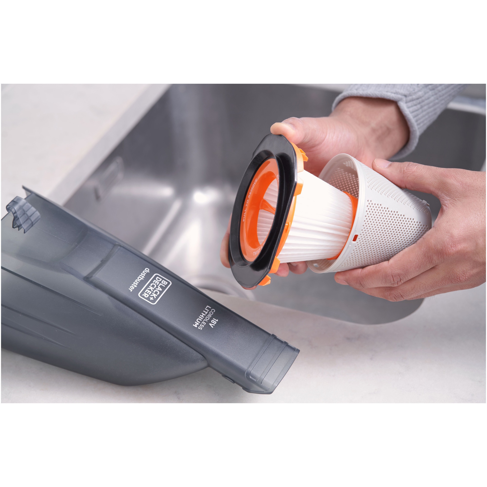 Aspirator fara fir Dustbuster, Black & Decker, 18V, Li-Ion, Gri