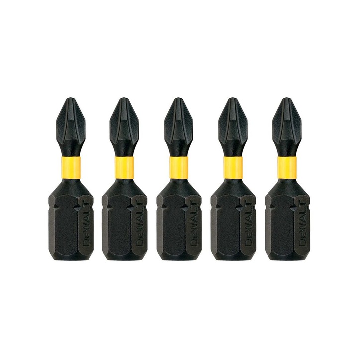 Комплект 5 въртящи се глави Torison, DeWalt, стомана, 25 мм, черно/жълто