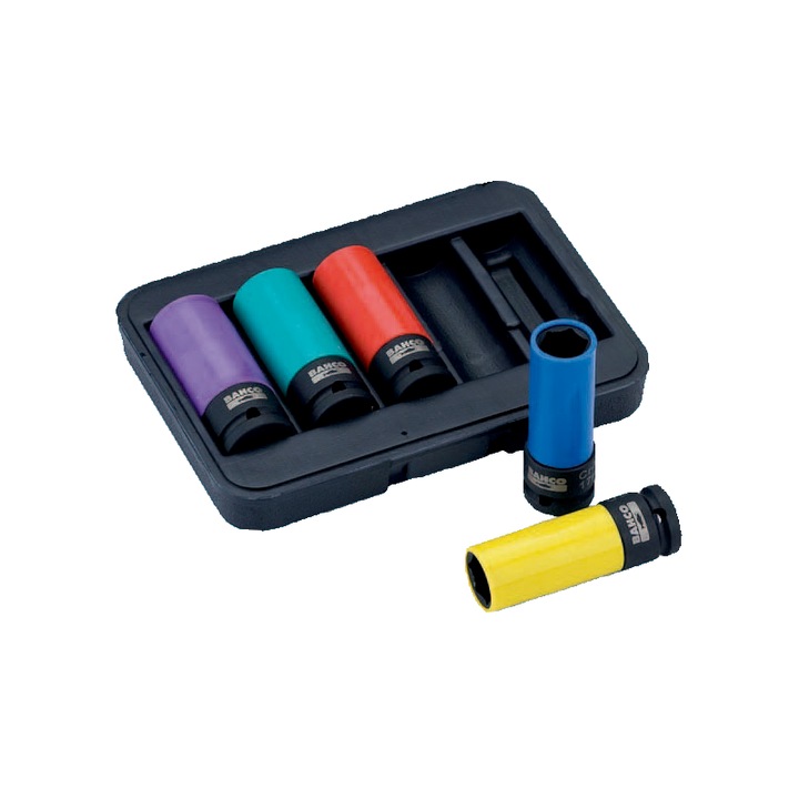 Set 5 chei tubulare hexagonale impact pentru roti, 1/2", 17, 19, 21, 22, 24 mm, Bahco