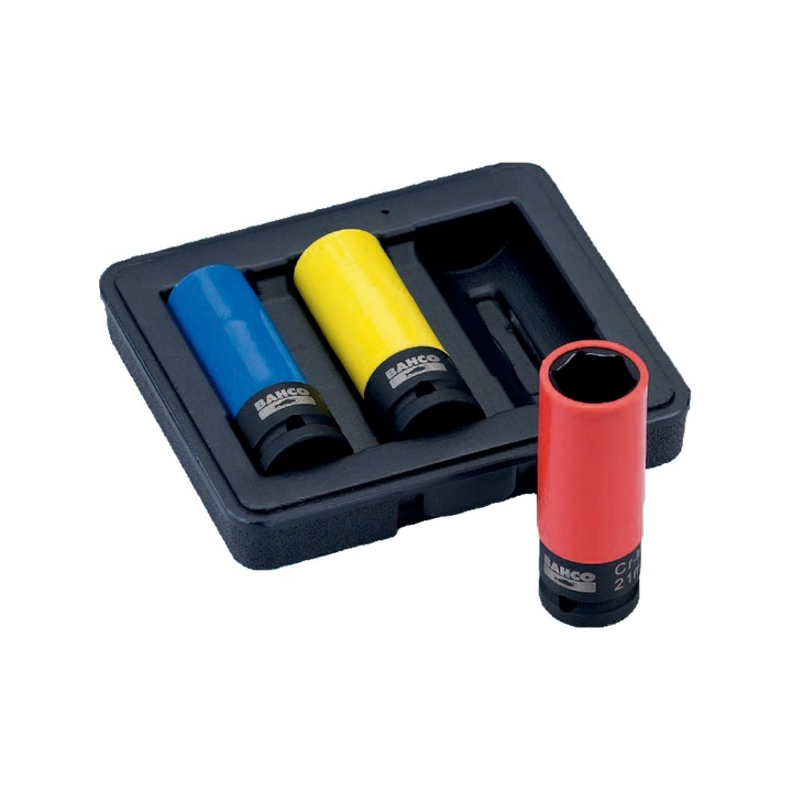 Комплект от 3 броя ударни шестостенни гаечни ключове за колела, Bahco, 1/2", 17/19/21mm, многоцветни