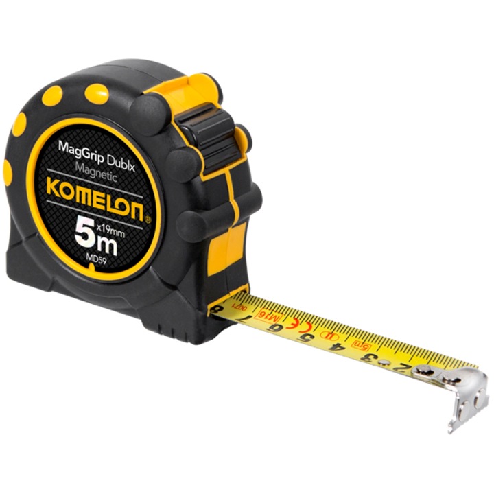 Ruleta MagGrip Dublx, Komelon, Otel, 5 m, Negru/Galben