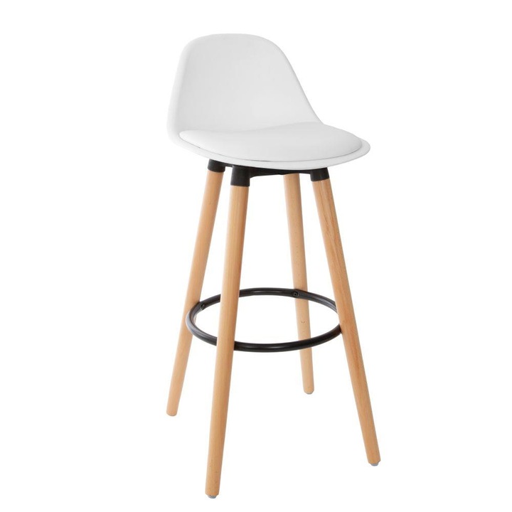 Maxon bárszék, Atmosphera Createur d'interieur, tömör fa, 42,5x39,5x92 cm, fehér/bézs