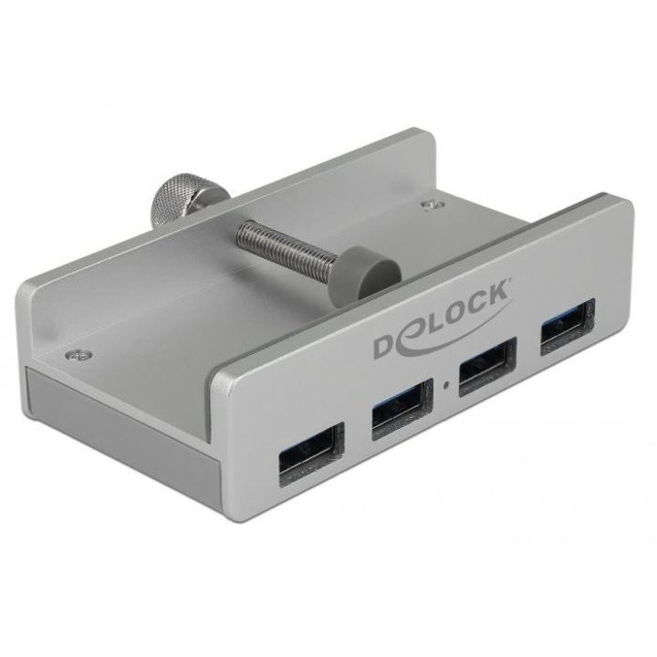 Хъб, Delock, USB 3.0, 4 порта, сив