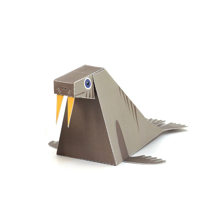 Felicitare craft, cu dimensiunea 15 x 10 cm, de construit o morsa din hartie, PUKACA