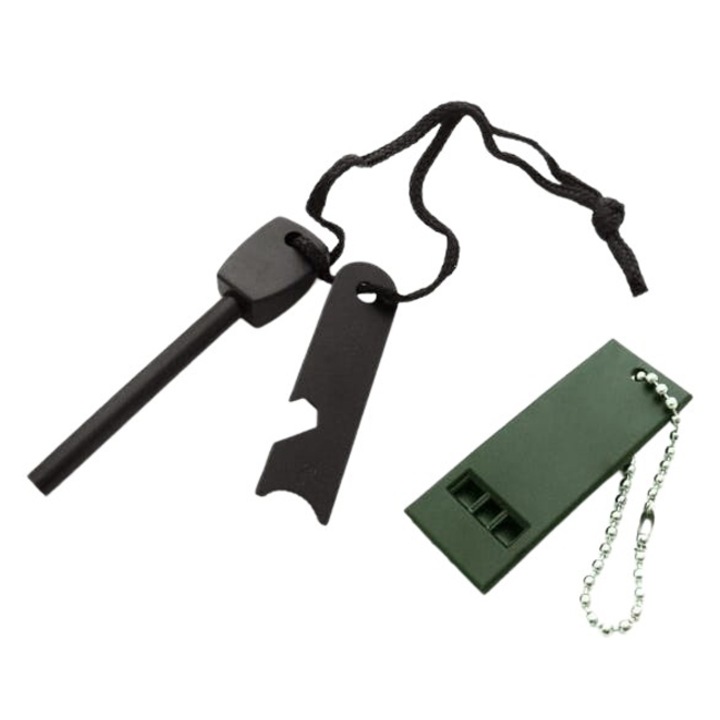 Depox Ultimate Survival Tűzcsiholó szikravető, rozsdamentes acél, 10 cm, síp mellékelve, fekete