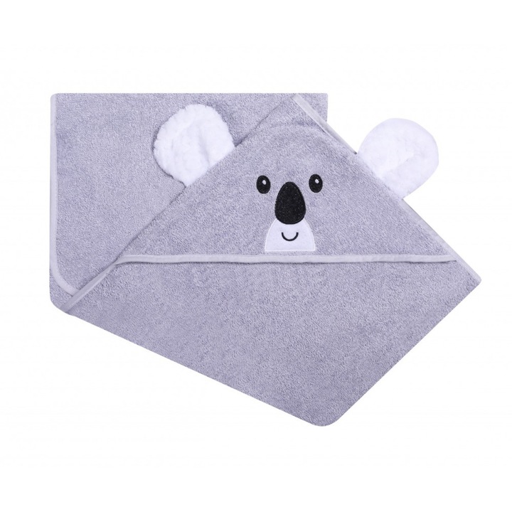 Prosop de baie cu gluga cu urechi din bumbac 80x80 cm Grey Koala