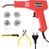 Set Pistol si Capse pentru Lipit Plastic, Zggzerg, sudat plastic, repararea fisurilor din plastic, Include un cleste, un cutit artizanal,200 capse si geanta transport, Cu lumina LED, Putere 50W, Rosu