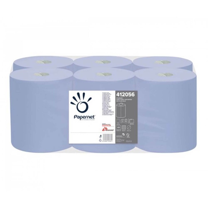 Prosoape de Hartie Rola Papernet Derulare Centrala, Culoare Albastru, 2 Straturi, 135 m, 6 Role/Bax