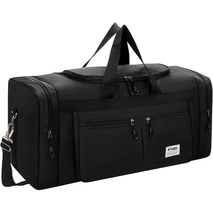 Geanta de voiaj, 60L-75L, Sac de voiaj pliabil mare, BYONDSELF®, pentru calatorii cu avionul sau camping si drumetie, 70x28x32cm, Negru