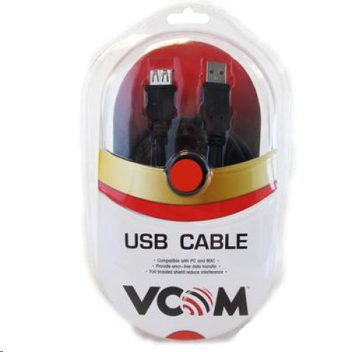 Удължителен кабел VCOM USB 2.0, 3 м, черен (A/A) (CU-202-B-3) (CU-202-B-3)