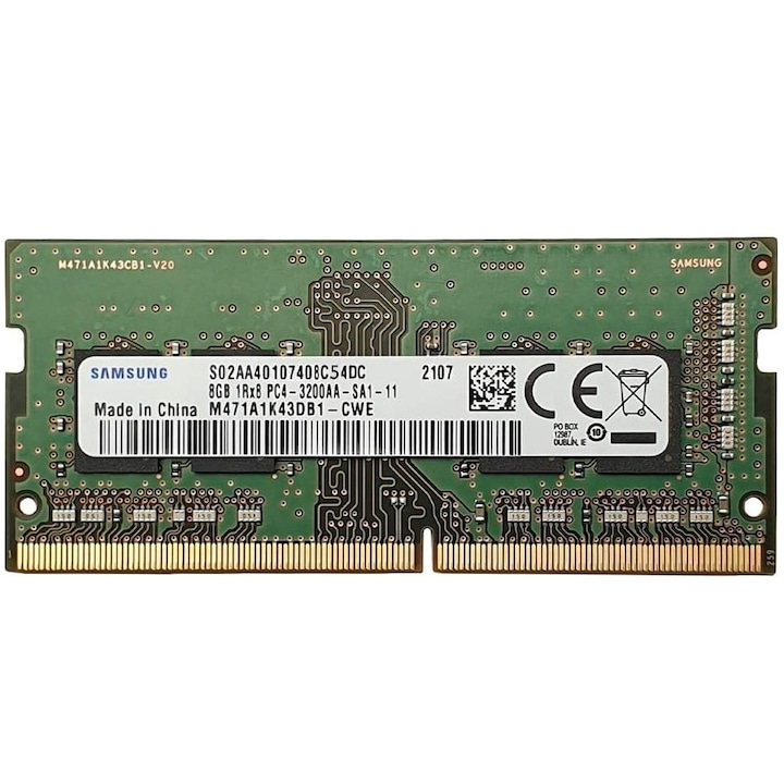Memorie RAM 8 GB sodimm ddr4, 3200 Mhz, Samsung, pentru laptop, 1Rx8, M471A1K43DB1-CWE, bulk