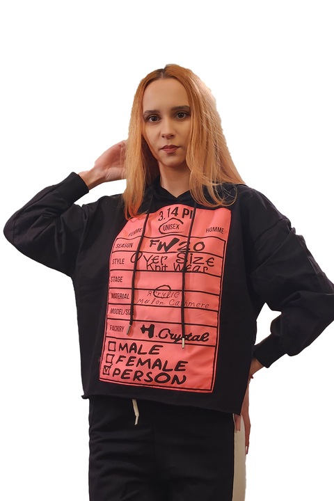 Hanorac dama cu imprimeu, bumbac, negru